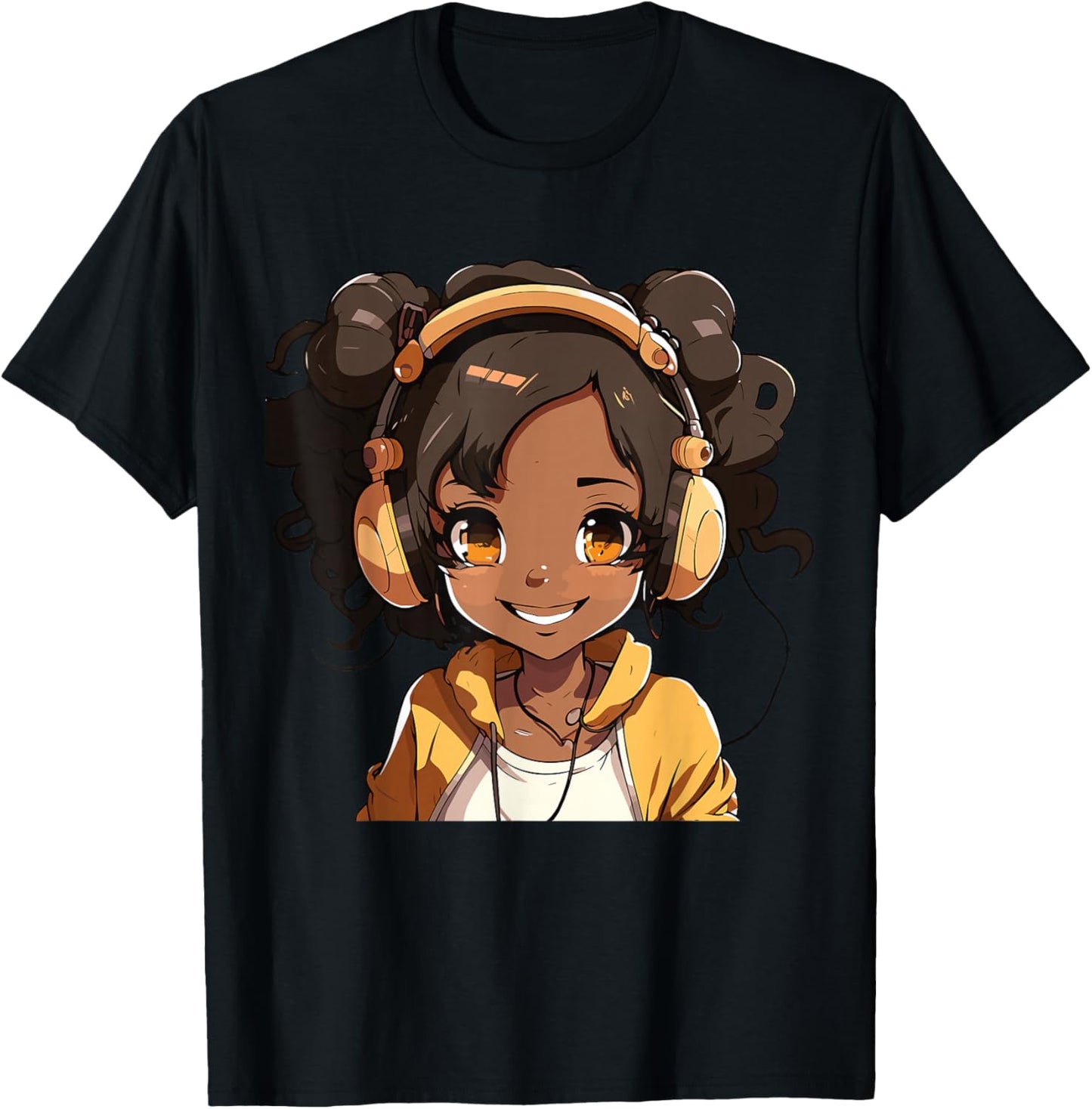 Anime and Music Black Girl Anime Merch Afro African American T-Shirt - T-Shirt | Black
