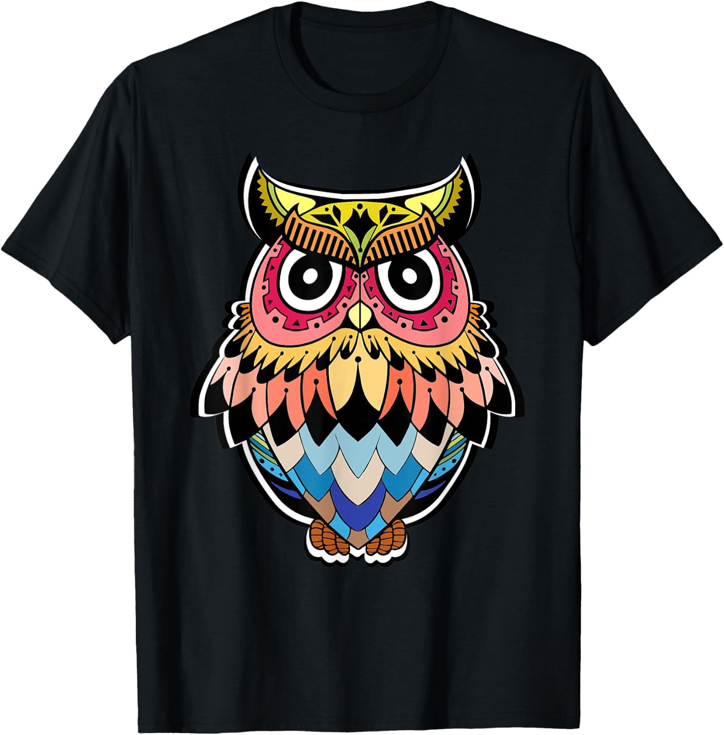 Psychedelic Owl, Hippie Tribal Tie Dye Trippy T-Shirt - T-Shirt | Black