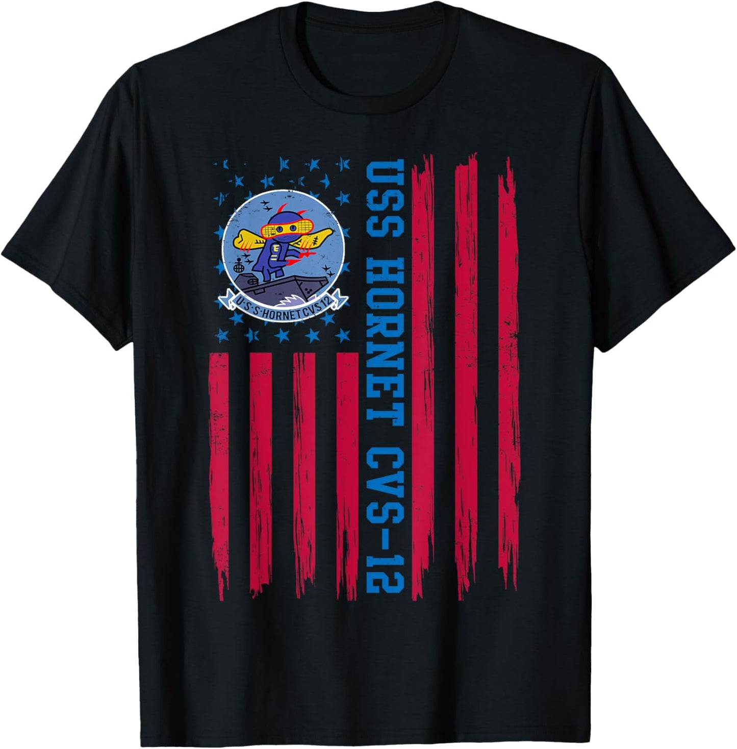 USS Hornet CVS-12 American Flag Aircraft Carrier Veteran Women Men T-Shirt - T-Shirt | Black