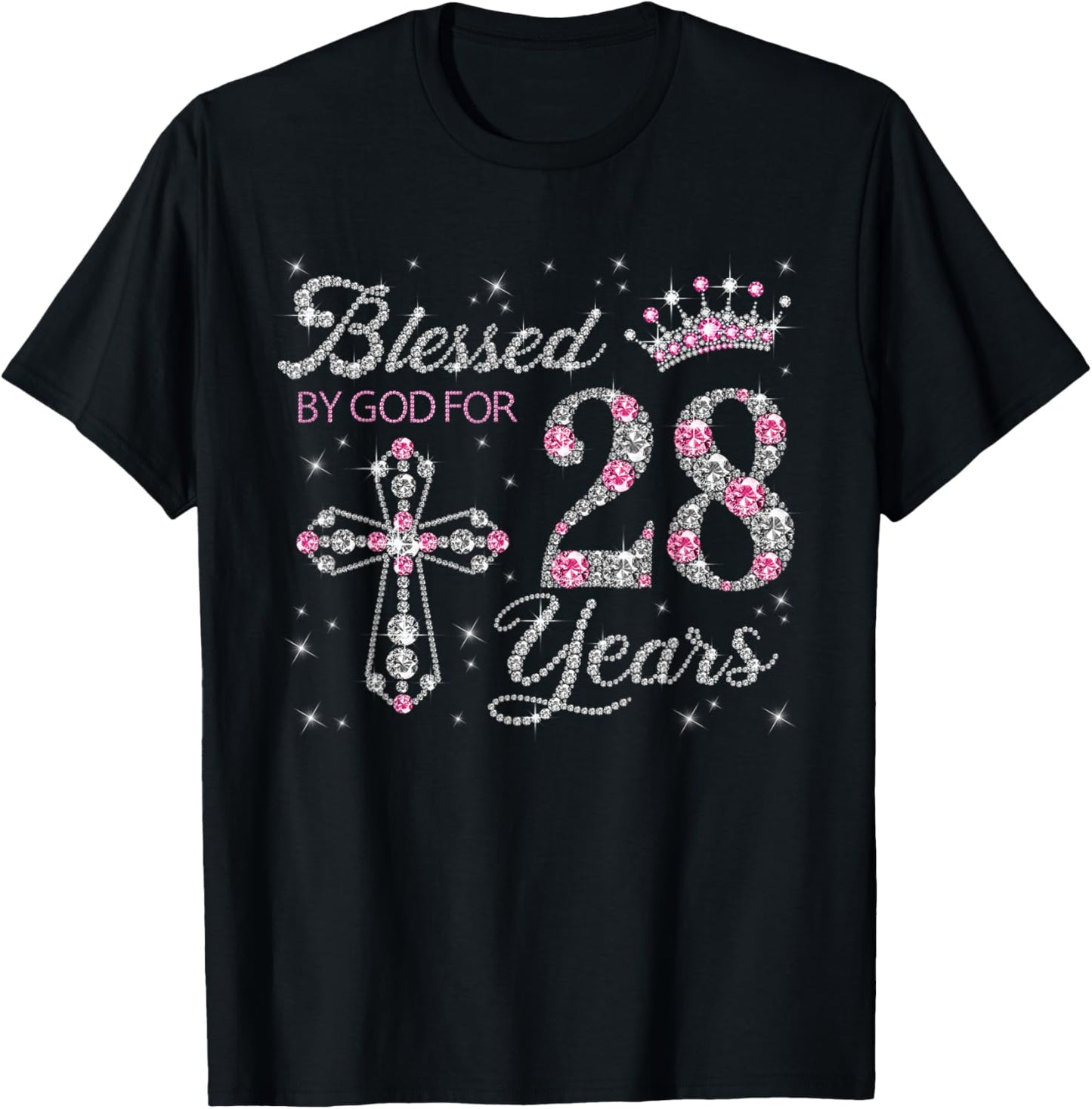 Blessed by God For 28 Years Old 28th Birthday Gift T-Shirt - T-Shirt | Black