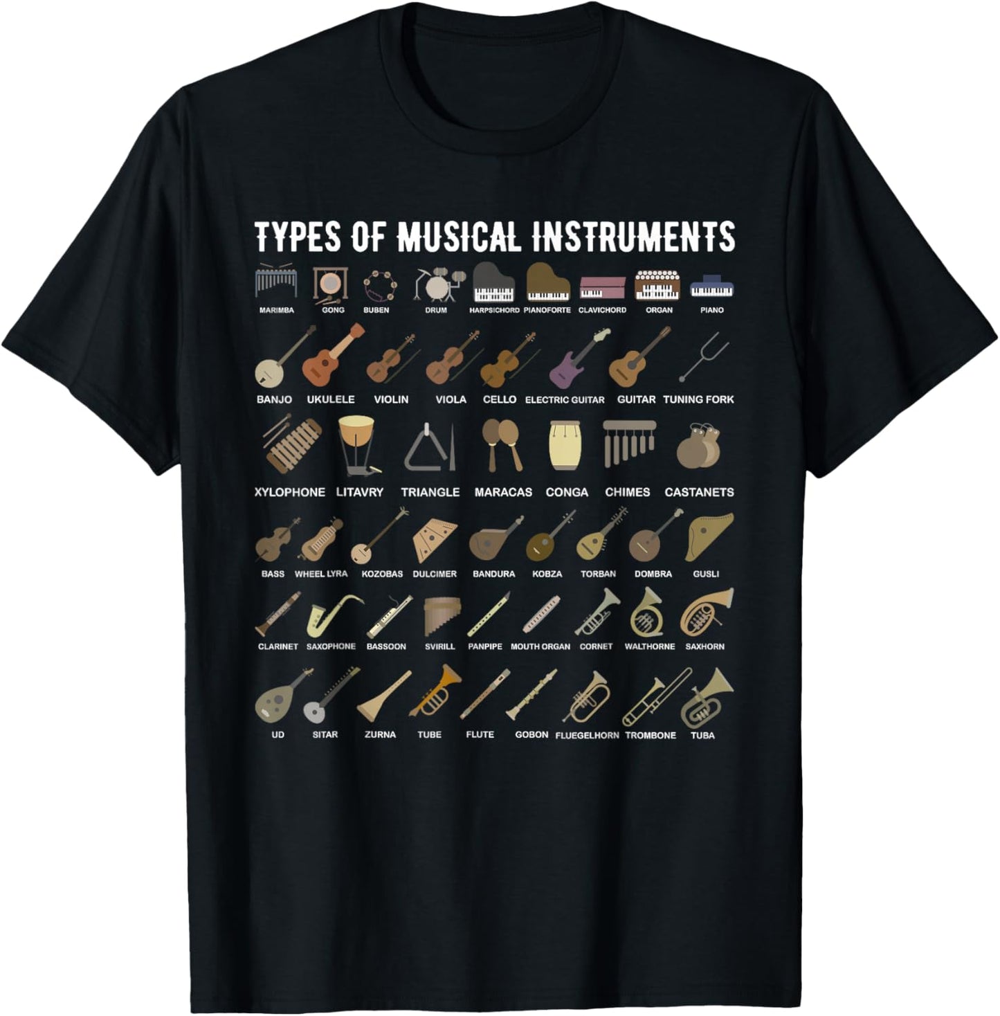 Types of Musical Instruments Shirt for Band Class T-Shirt - T-Shirt | Black