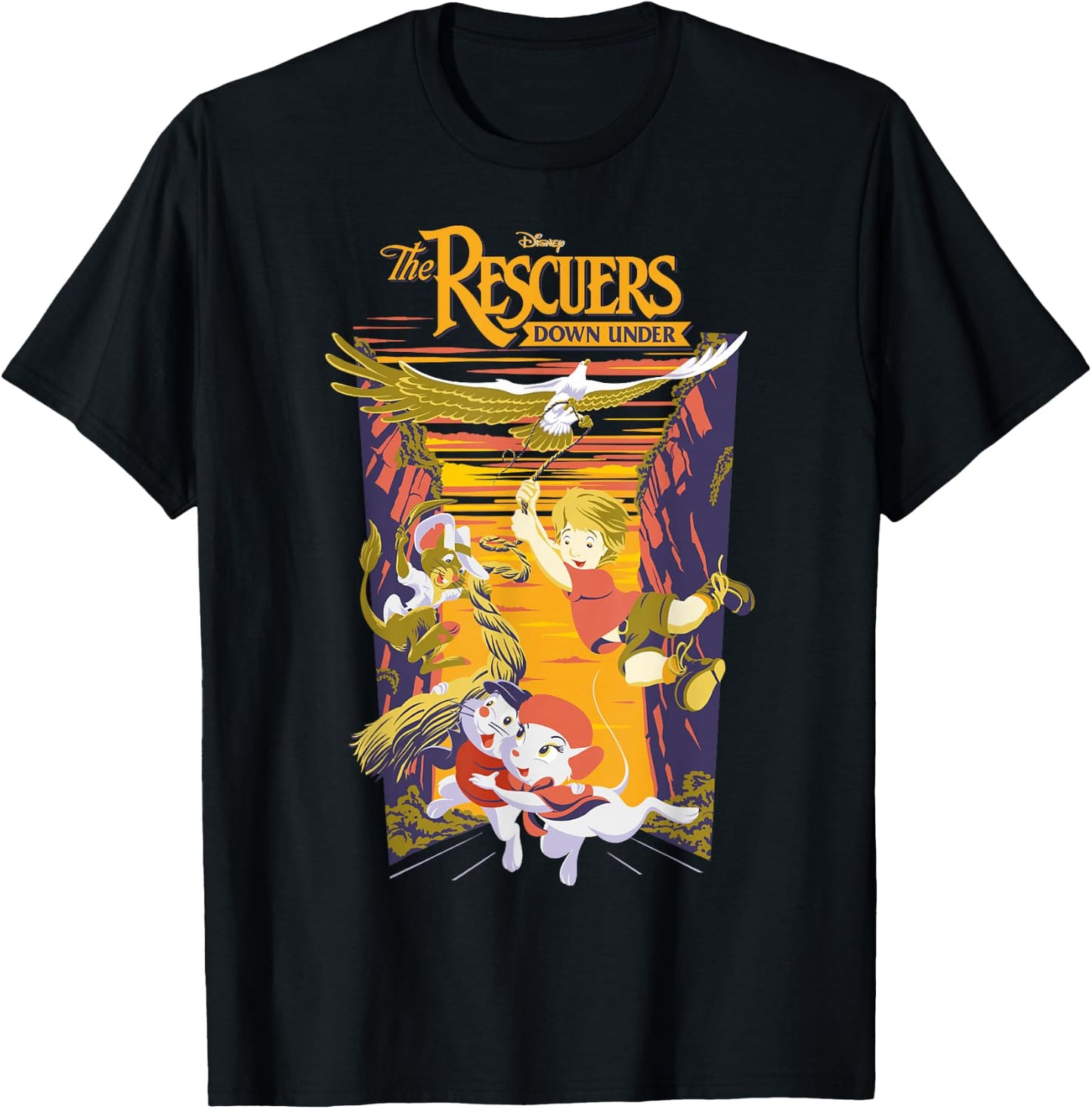 Disney The Rescuers Down Under Group Shot Sunset Poster T-Shirt - T-Shirt | Black