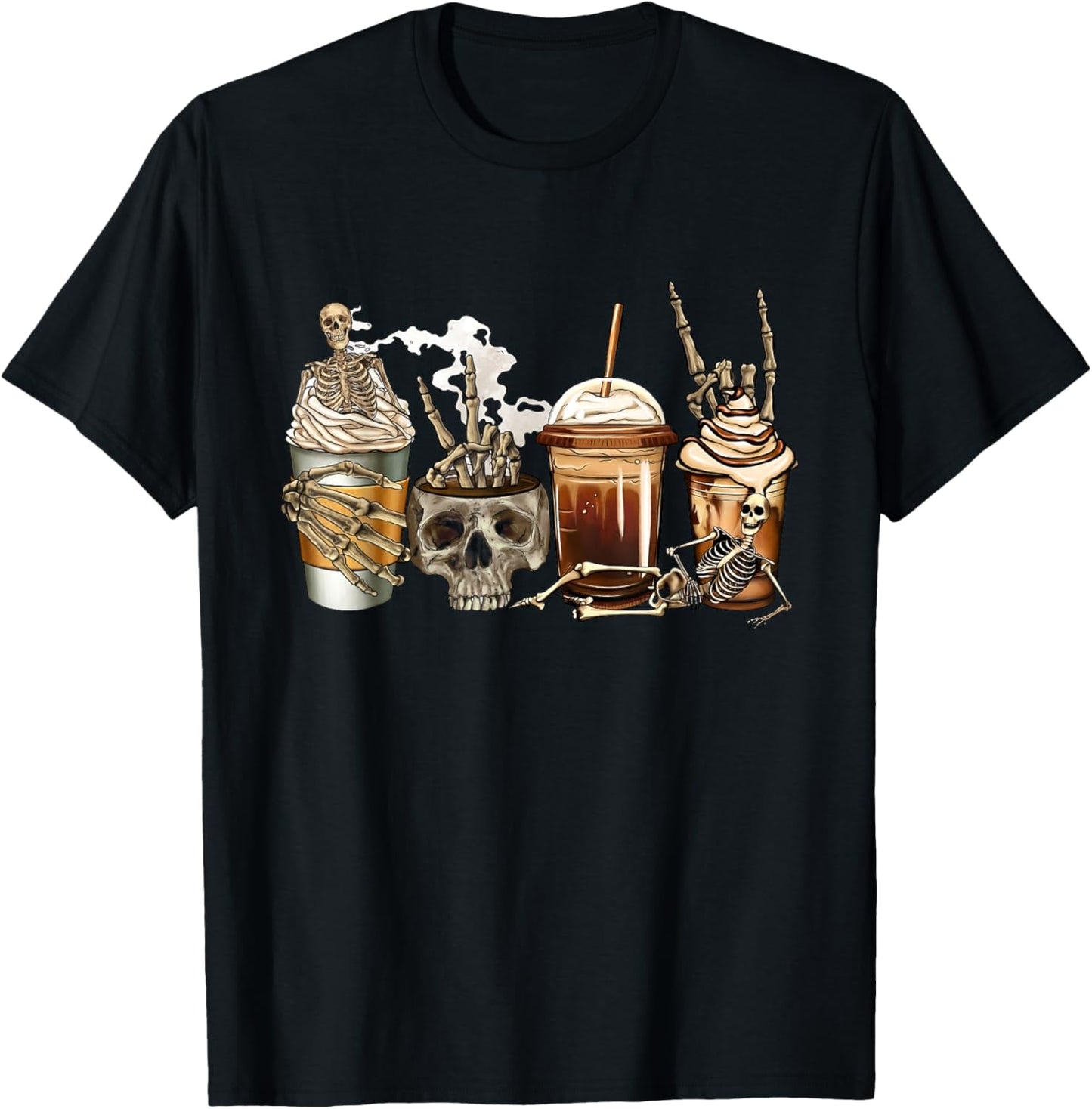 Skull Coffee Skeleton Bleached Funny Men Women Coffee Lover T-Shirt - T-Shirt | Black