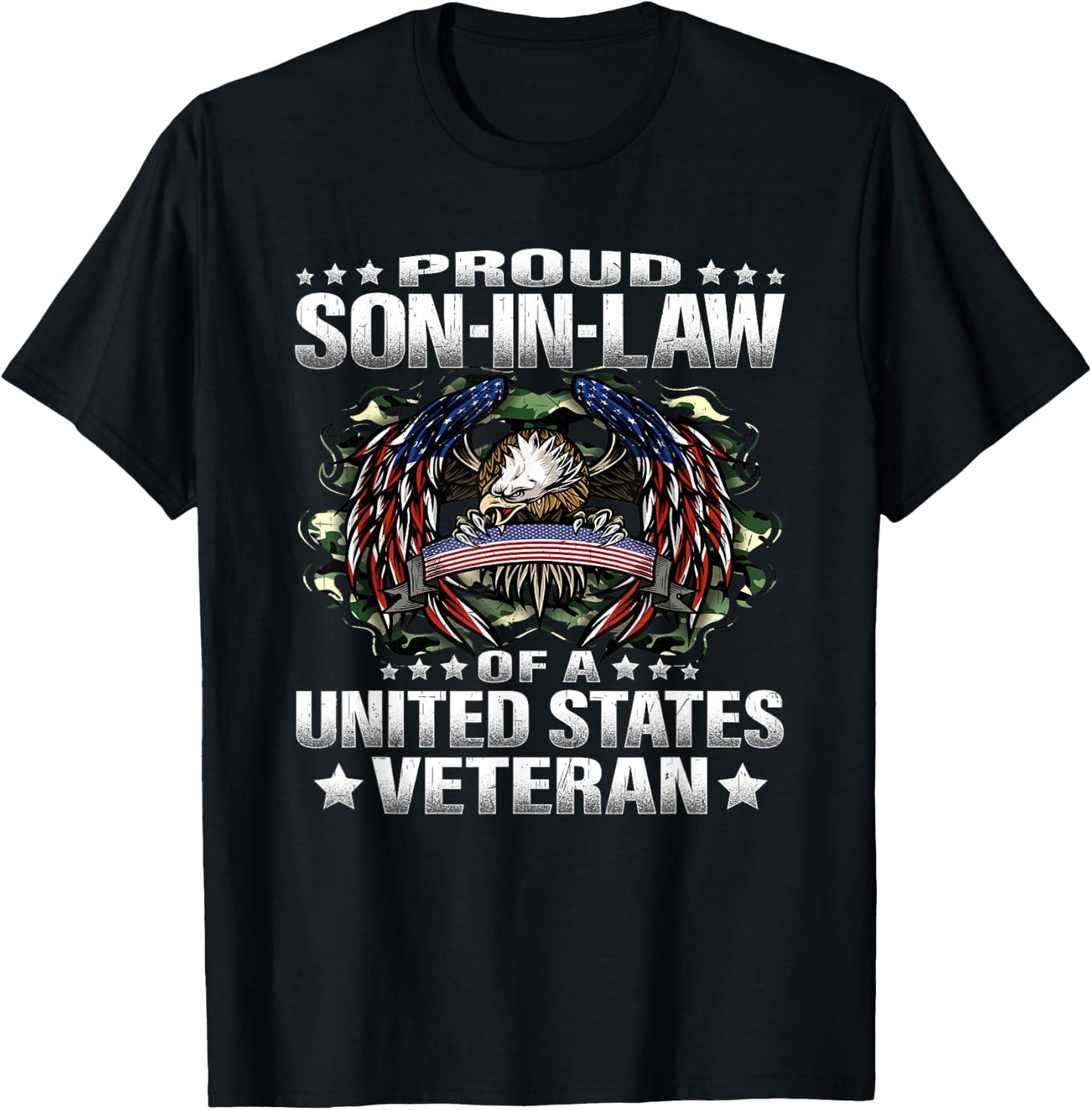 Proud Son-In-Law Of A United States Veteran Vet's Family T-Shirt - T-Shirt | Black