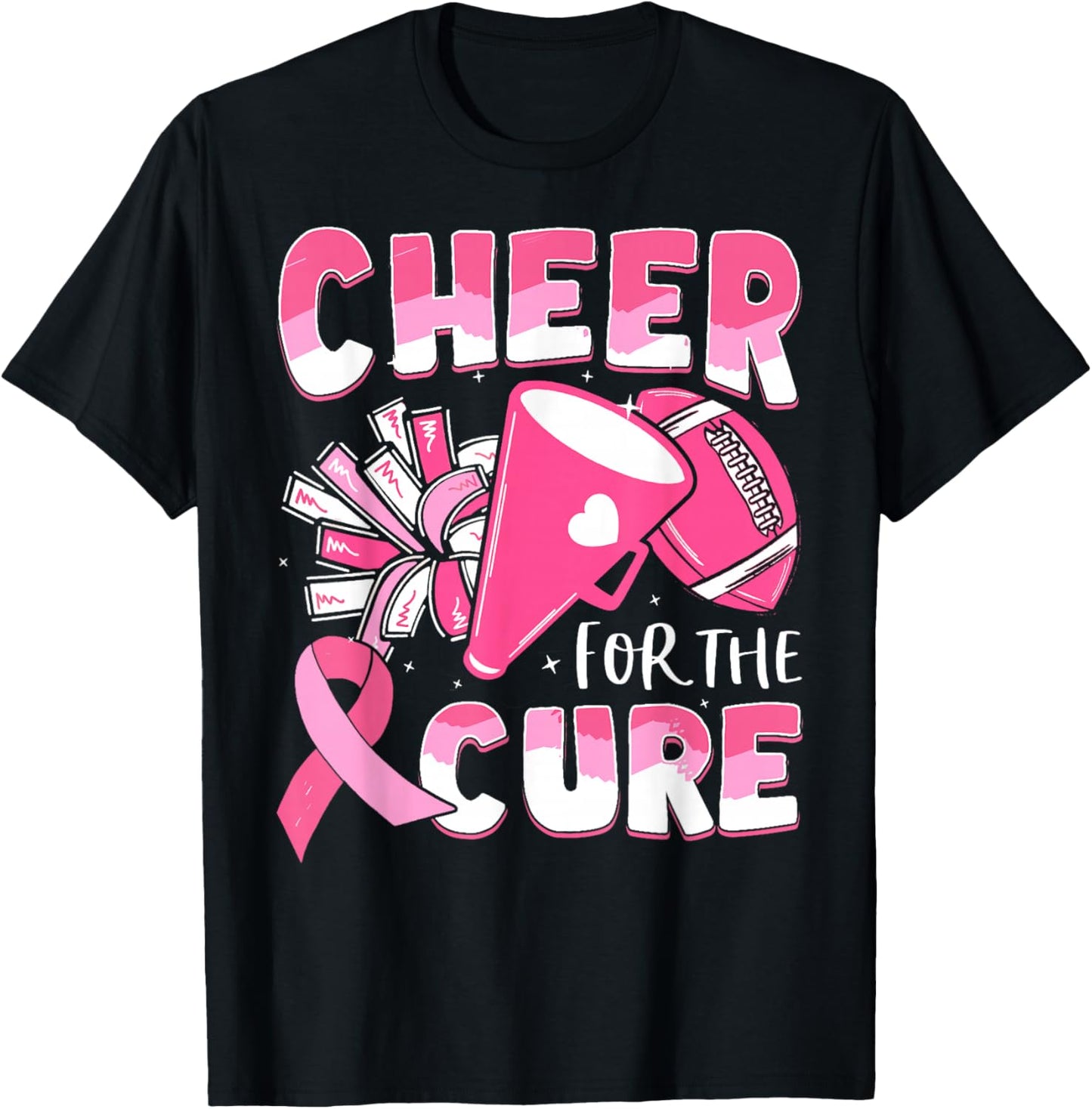 Breast Cancer Awareness Cheer For The Cure Football T-Shirt - T-Shirt | Black