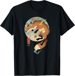 Fire Fox Ukiyo-e T-Shirt - T-Shirt | Black