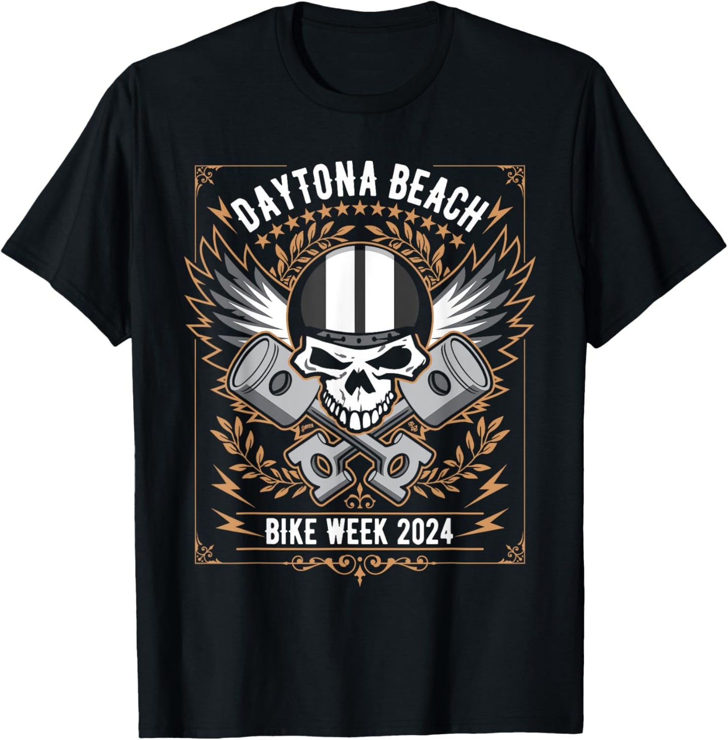 Daytona Beach Bike Week 2024 Retro Motorcycle Skull Design Men Women T-Shirt - T-Shirt | Black