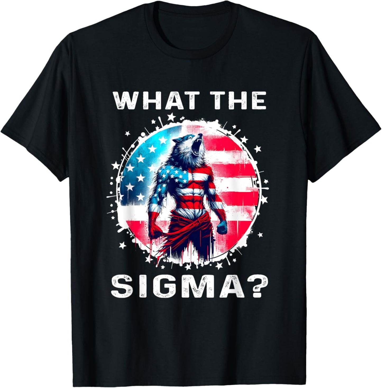 What The Sigma Ironic Meme Shirt Wolf Men And Women Vintage T-Shirt - T-Shirt | Black