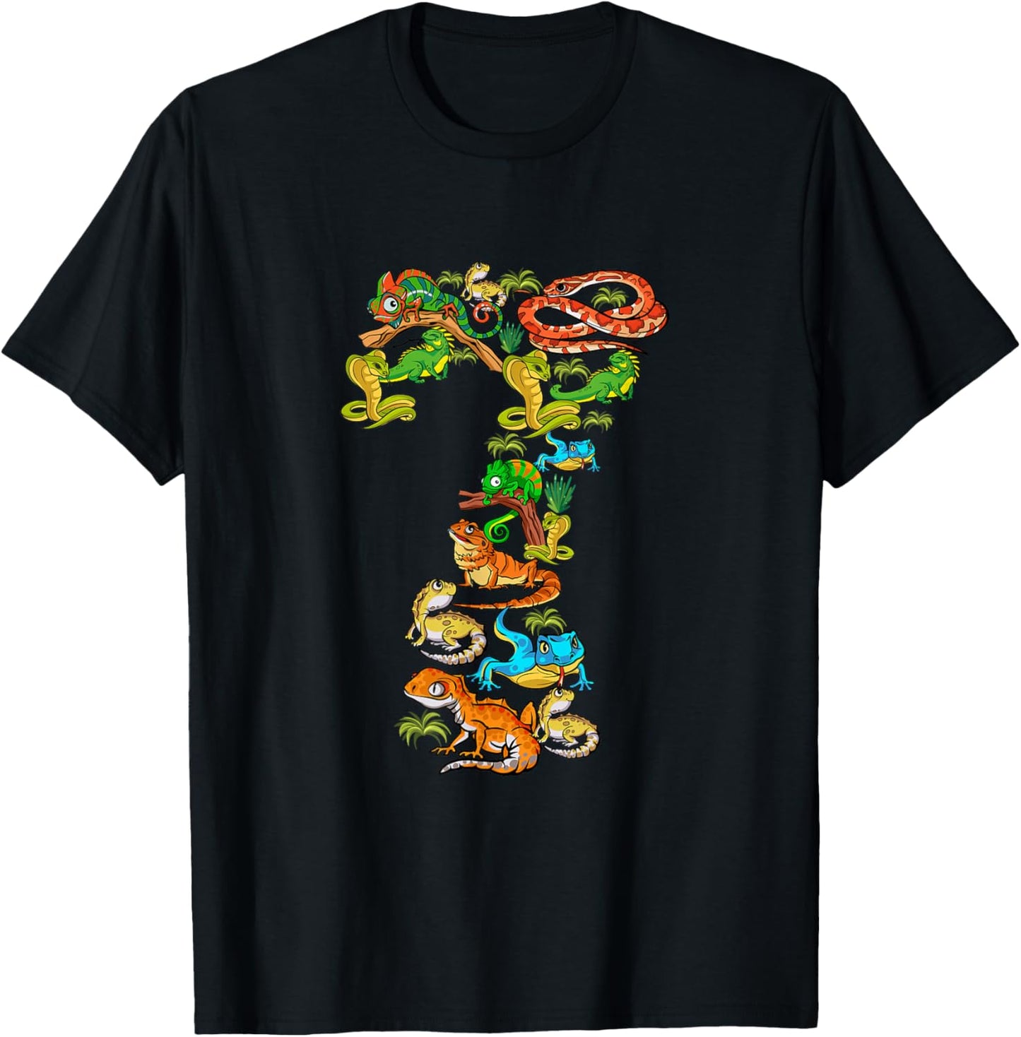 Kinder 7. Geburtstag Reptilien Eidechsen Motto 7 Jahre alte Jungen T-Shirt - T-Shirt | Black