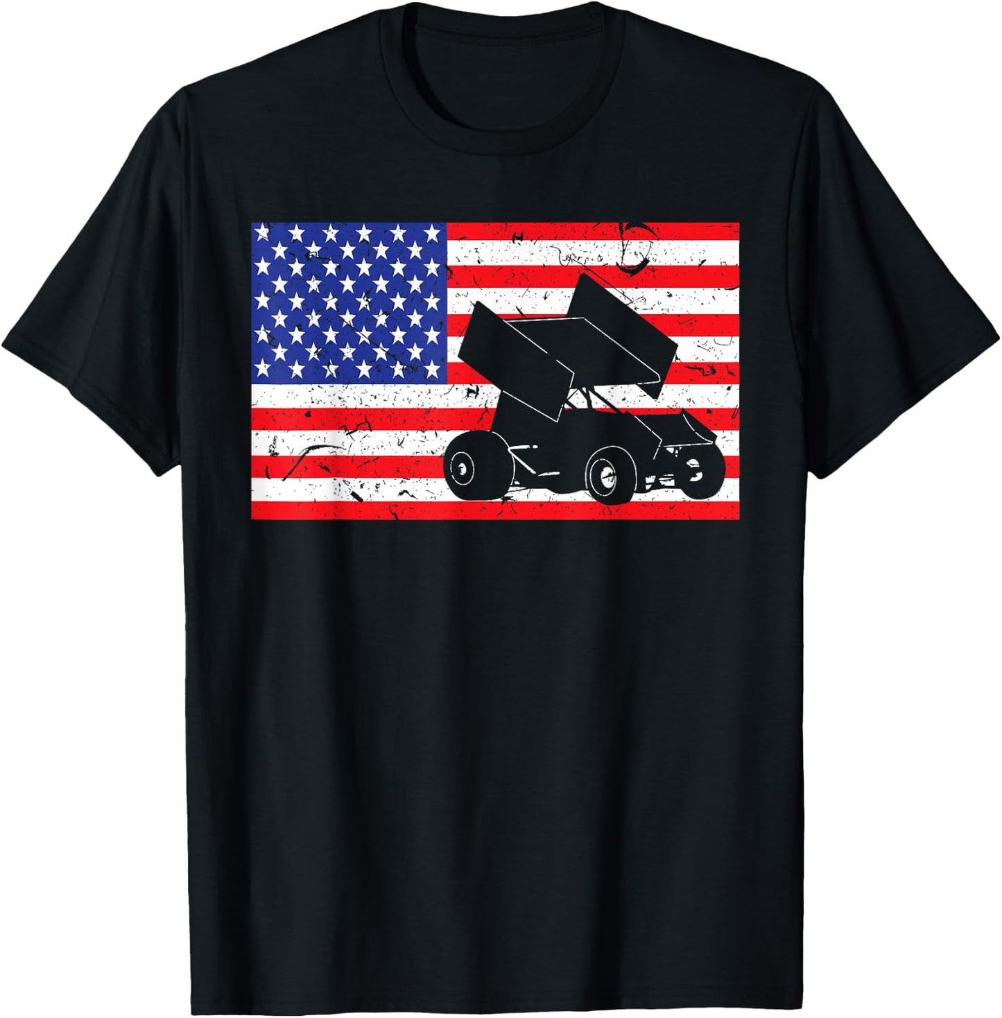 Distressed Sprint Car Racing USA American Flag Vintage Rider Girls Kids Men T-Shirt - T-Shirt | Black
