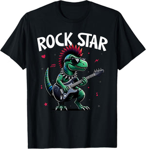 Rock Star Cute Punk Dinosaur, Goth Dino, Guitar Band Funny T-Shirt - T-Shirt | Black