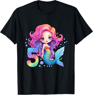 5 Geburtstag Mädchen 5 Jahre Geburtstagsoutfit Meerjungfrau T-Shirt - T-Shirt | Black