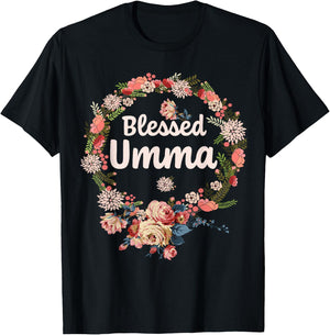 Blessed Umma Gifts Flower Decor Grandma T-Shirt - T-Shirt | Black