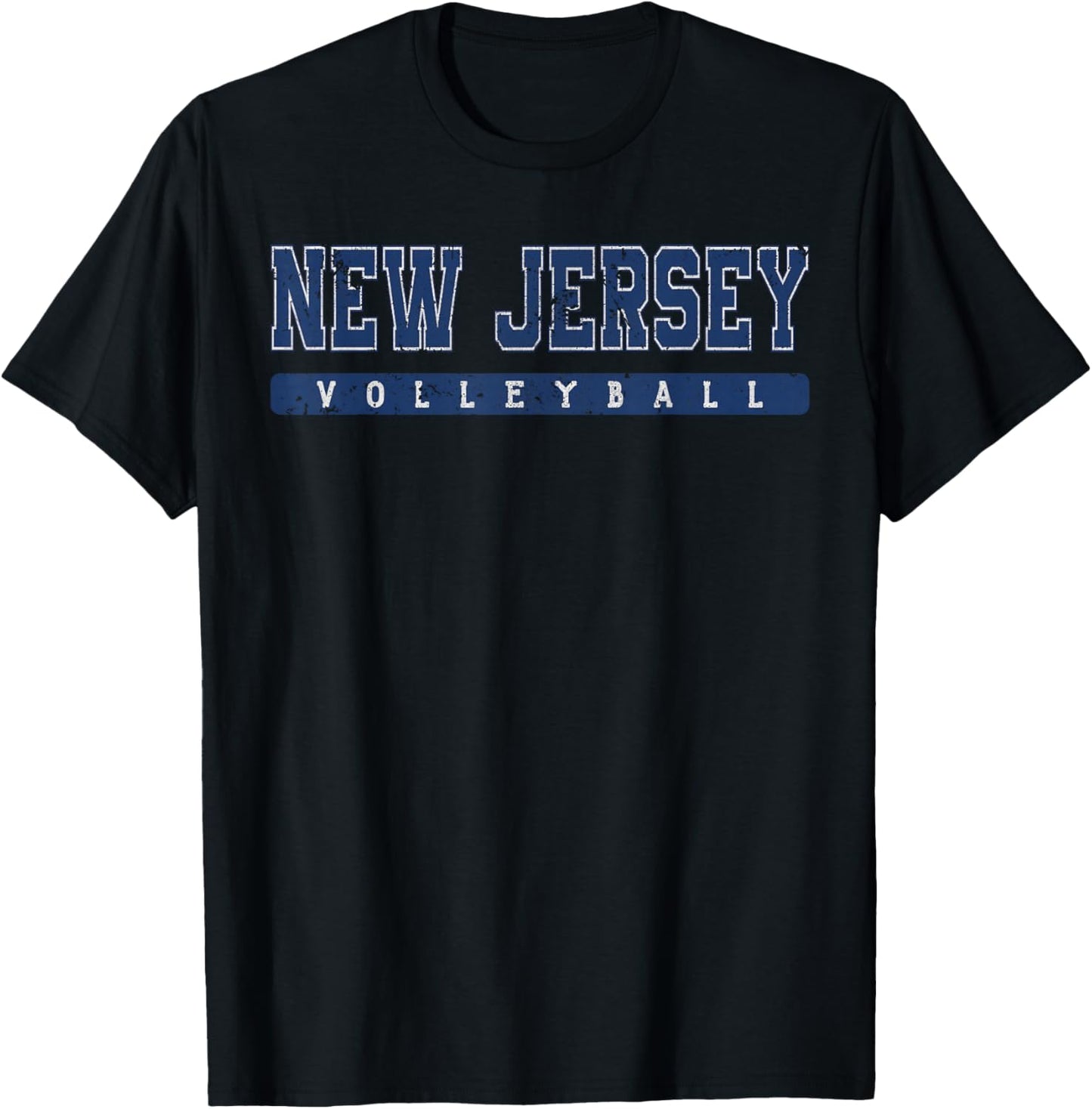 New Jersey Volleyball Blue Vintage Text T-Shirt - T-Shirt | Black