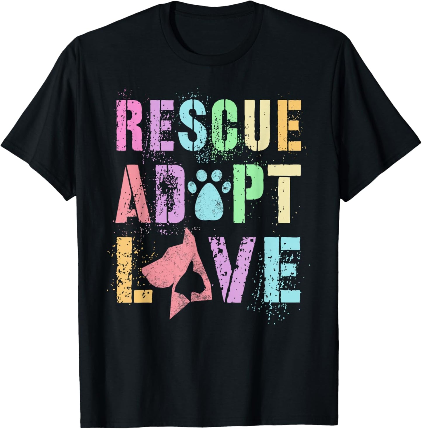Vintage RESCUE ADOPT LOVE Animal Shelter K9 Search Adoption T-Shirt - T-Shirt | Black