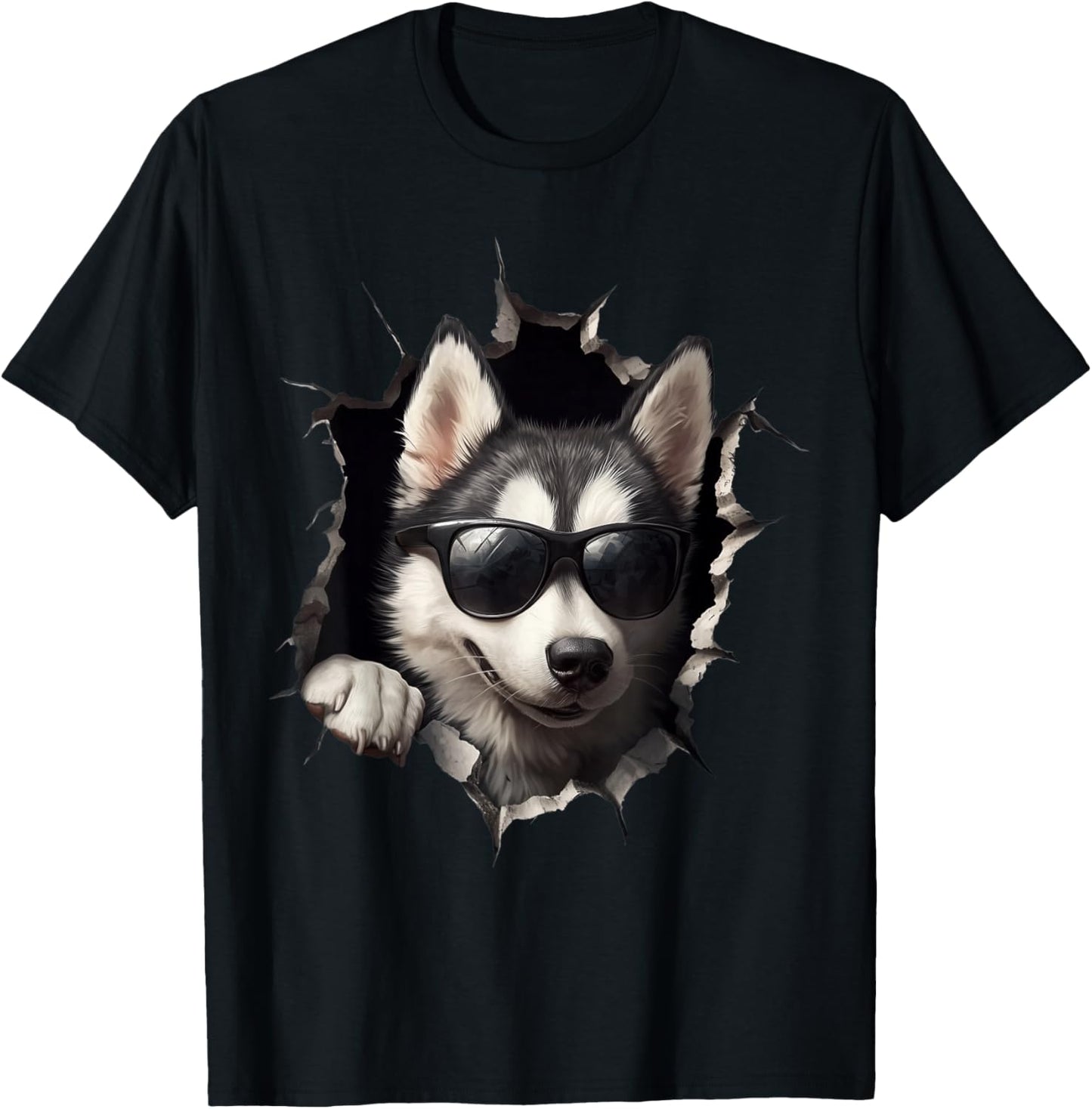 Lustiges Hunde Husky mit Sonnenbrille Funny Dog Süßer Hund T-Shirt - T-Shirt | Black