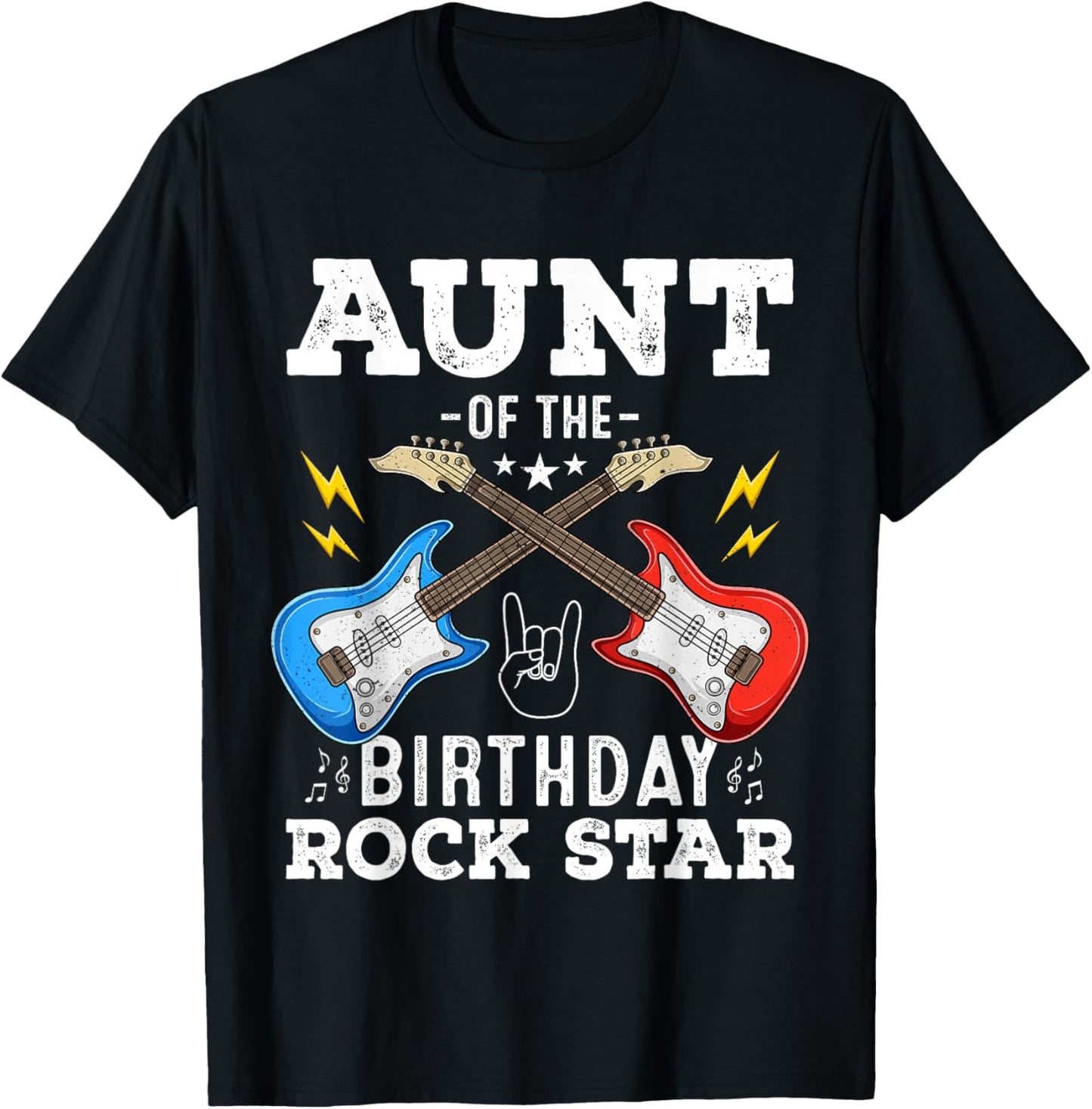 Aunt Of The Birthday Rock Star Cool Guitar Themed Birthday T-Shirt - T-Shirt | Black
