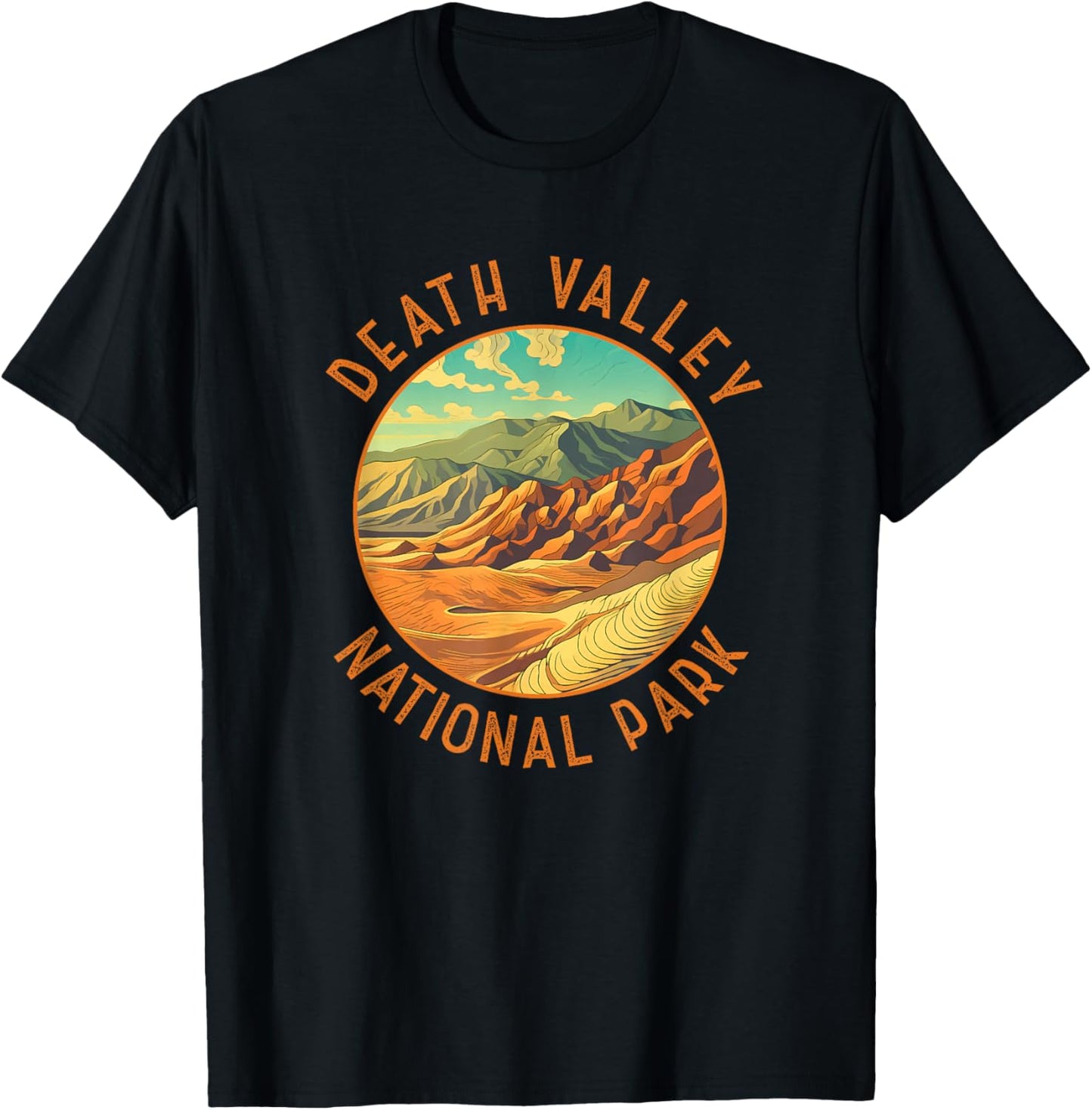 Death Valley National Park Illustration Distressed Circle T-Shirt - T-Shirt | Black