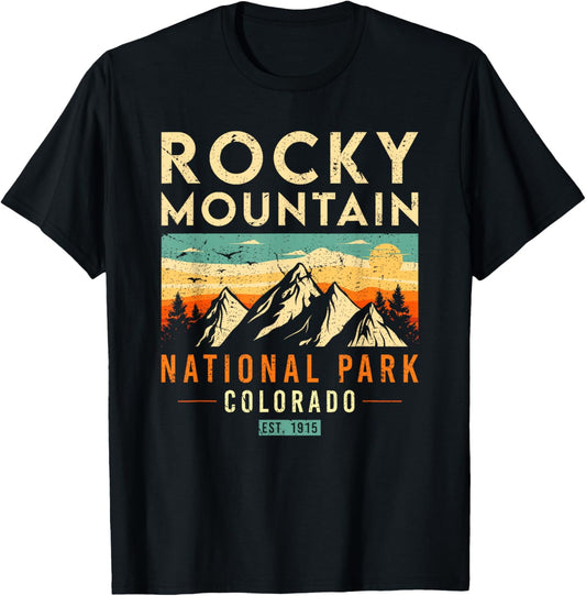 Rocky Mountain Est 1915 Colorado Vintage Retro National Park T-Shirt - T-Shirt | Black