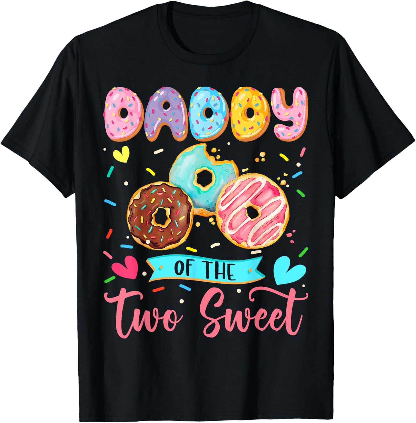 Daddy Of The Two Sweet 2Nd Birthday Girl Donut Matching T-Shirt - T-Shirt | Black