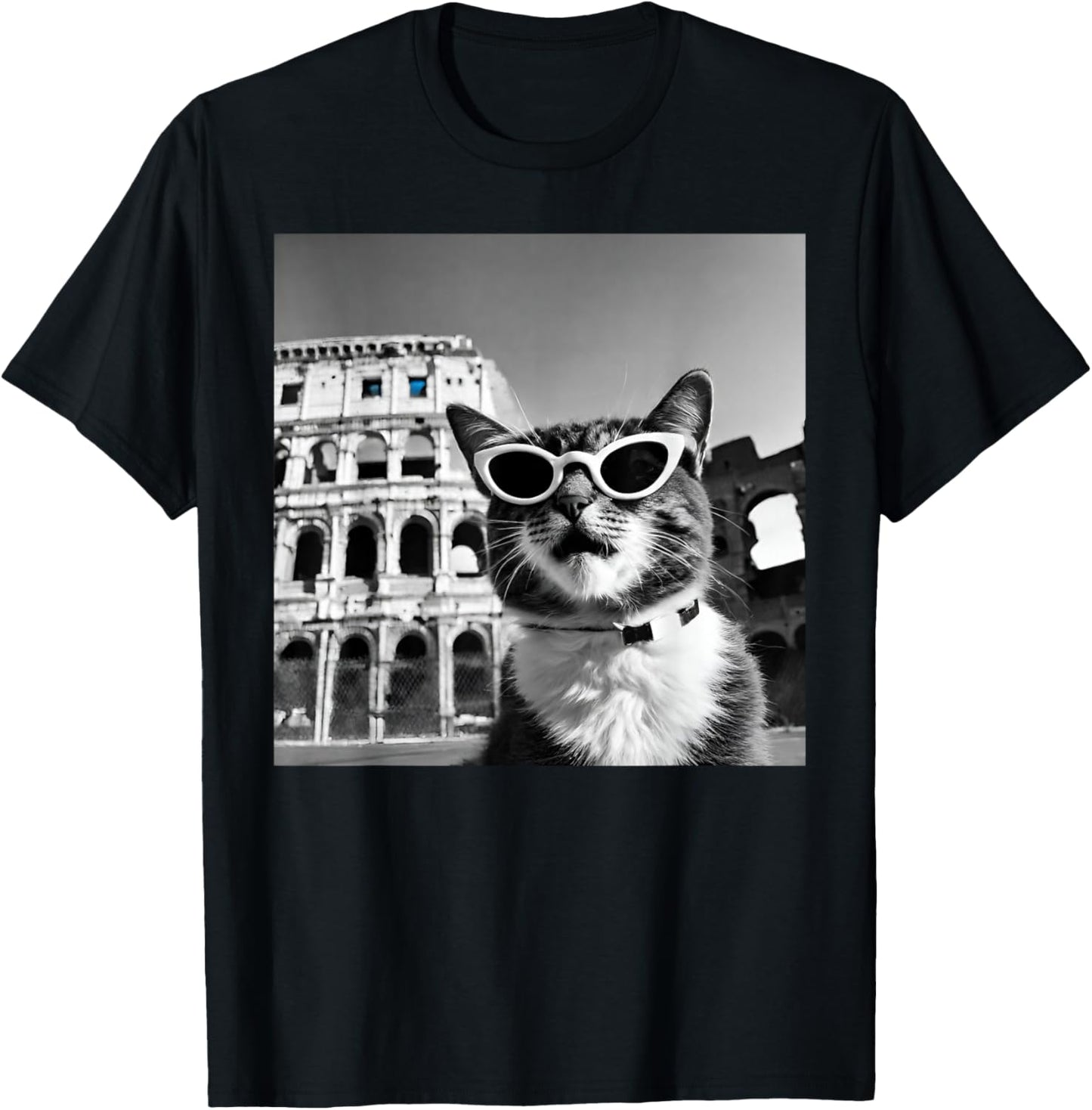Funny Cat Wearing Sunglasses At The Roman Colosseum T-Shirt - T-Shirt | Black