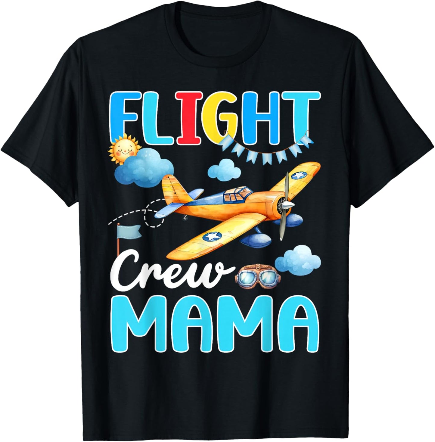 Flight Crew Mama Birthday Squad Airplane Matching Family T-Shirt - T-Shirt | Black