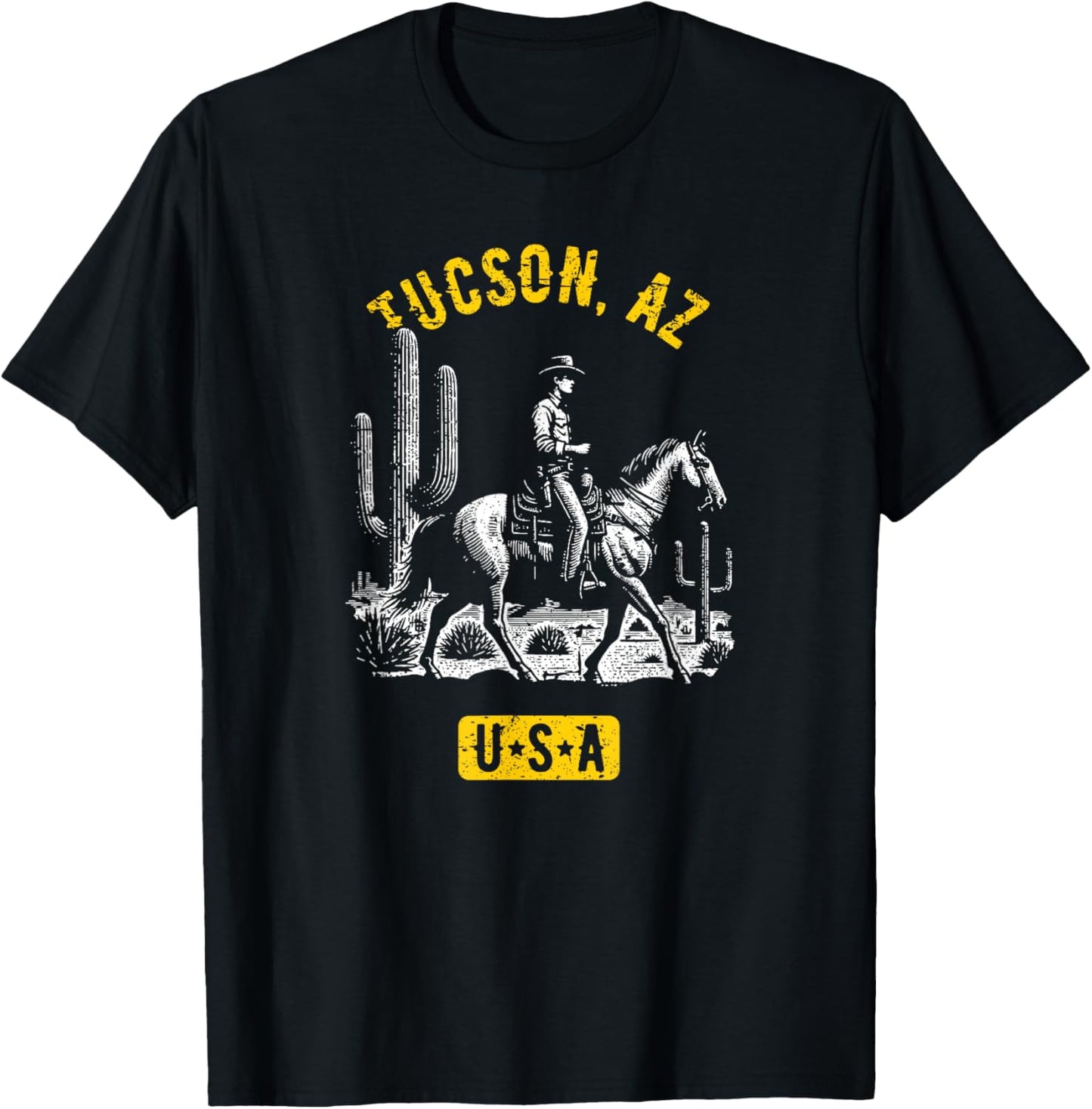 Tucson AZ USA Cowboy Horse Distressed Style Design T-Shirt - T-Shirt | Black