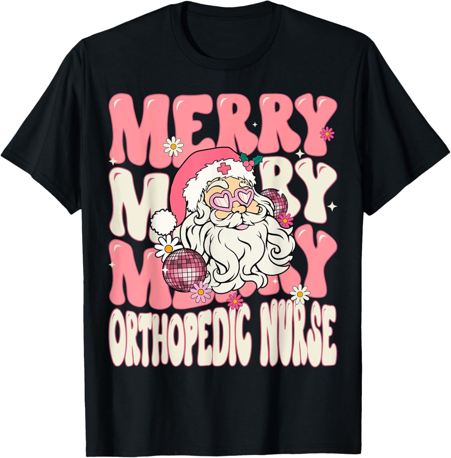 Merry Orthopedic Nurse Christmas Retro Pink Orthopedic Nurse T-Shirt - T-Shirt | Black
