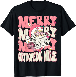 Merry Orthopedic Nurse Christmas Retro Pink Orthopedic Nurse T-Shirt - T-Shirt | Black