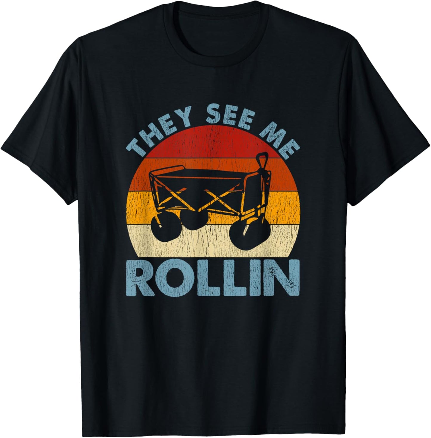 They See Me Rollin Vintage Ballpark Wagon Baseball T-Shirt - T-Shirt | Black