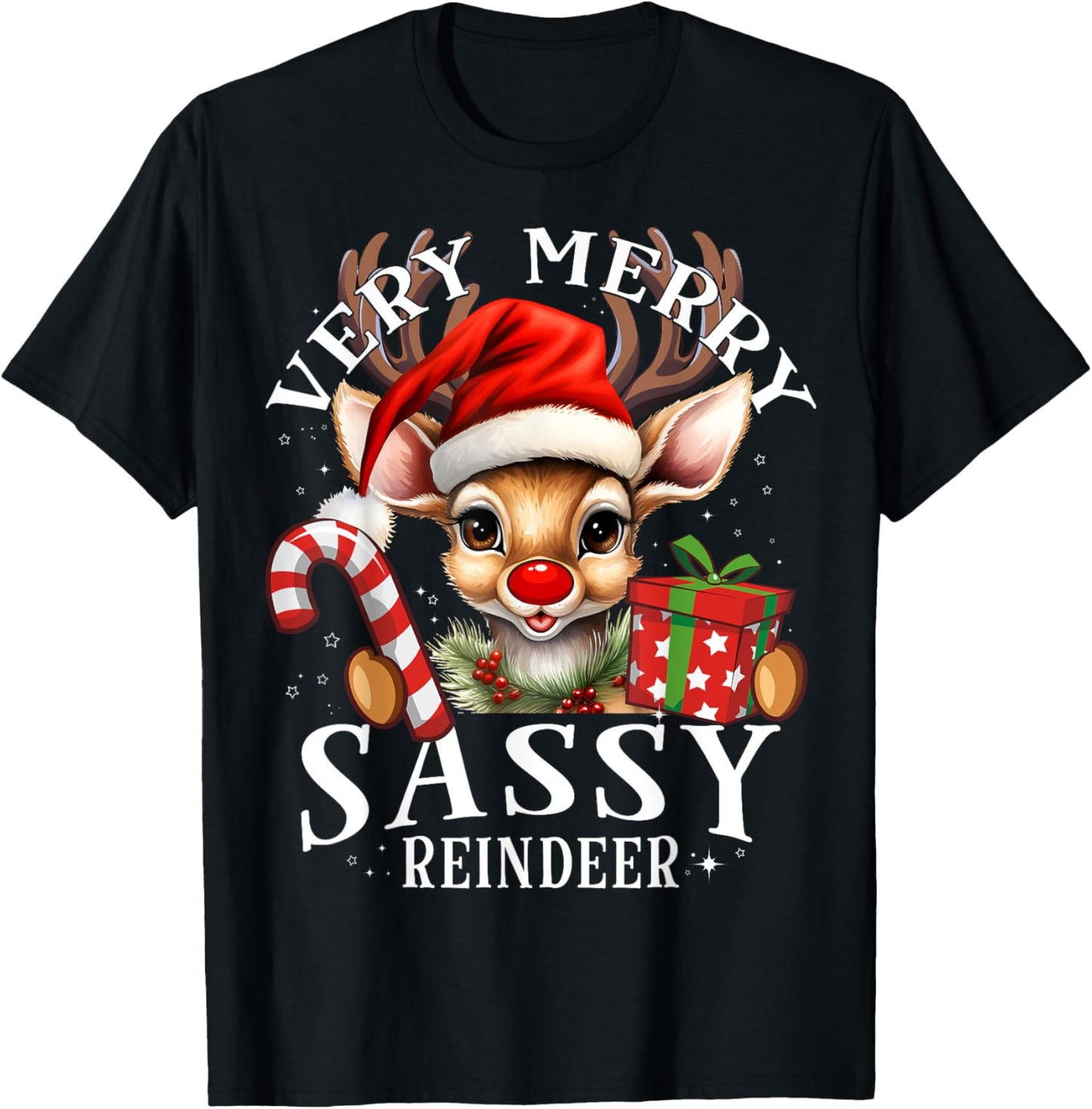 Very Merry Sassy Reindeer Matching Christmas T-Shirt - T-Shirt | Black