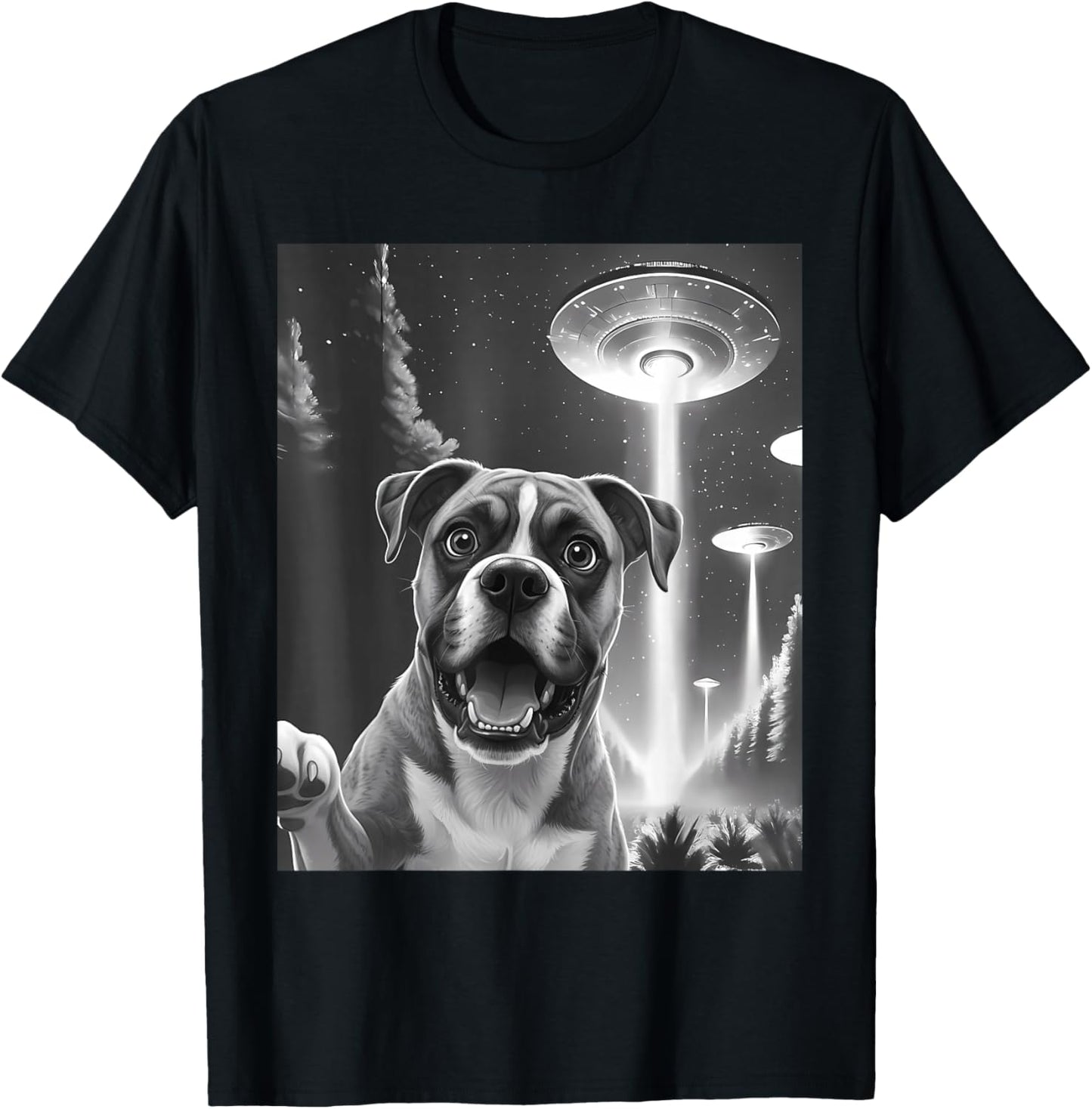 Funny Boxer Alien UFO Taking a Selfie Animal Lover Retro T-Shirt - T-Shirt | Black