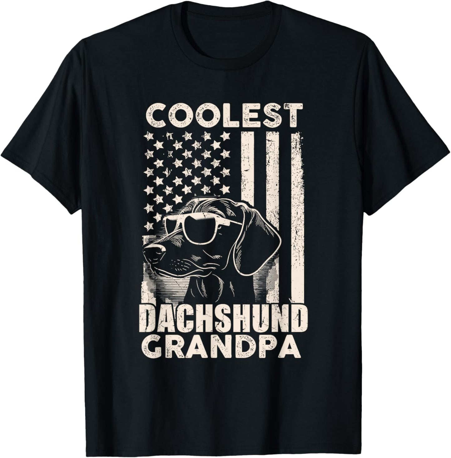 Coolest Dachshund Grandpa Vintage American Flag Funny Dog T-Shirt - T-Shirt | Black