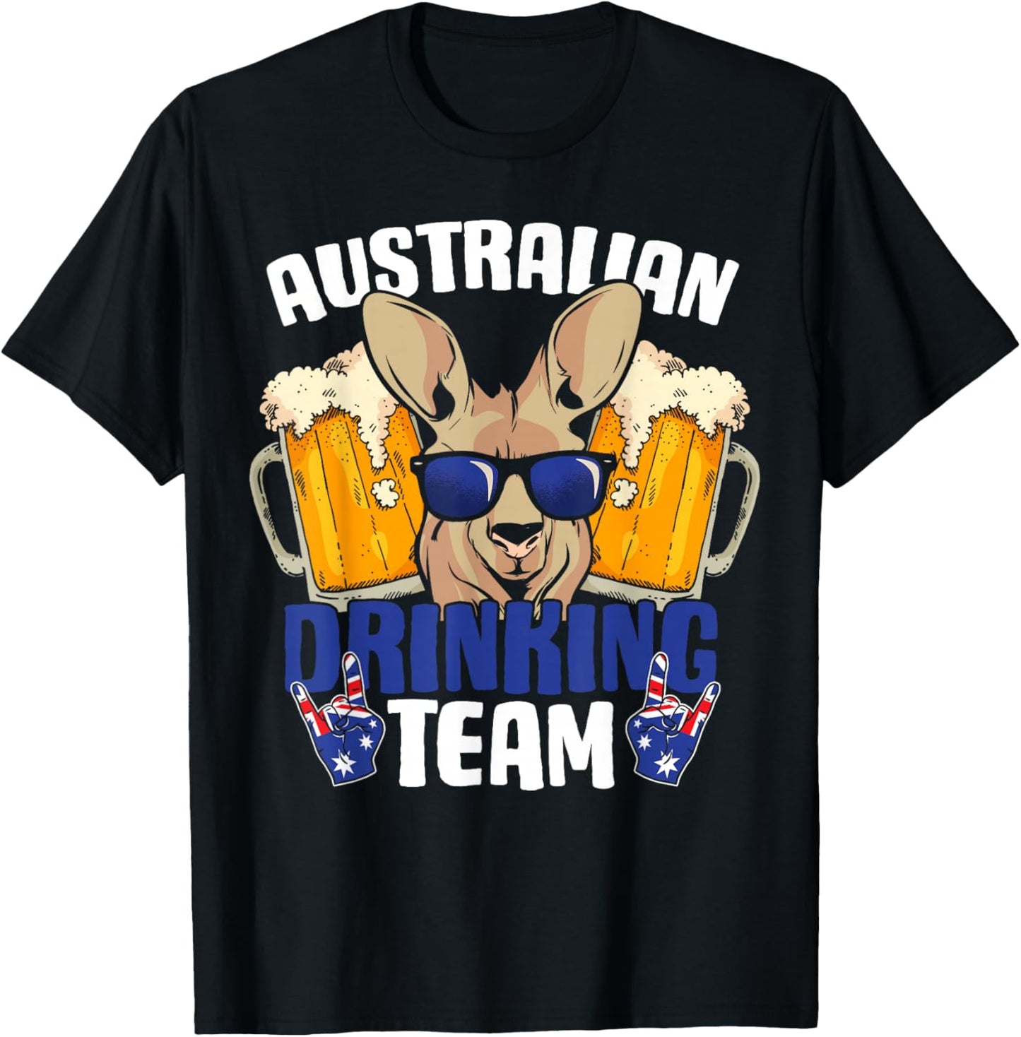 Australian Drinking Team Kangaroo Australia Flag Beer Lover T-Shirt - T-Shirt | Black