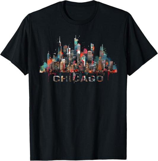 Chicago City Downtown Skyline T-Shirt - T-Shirt | Black