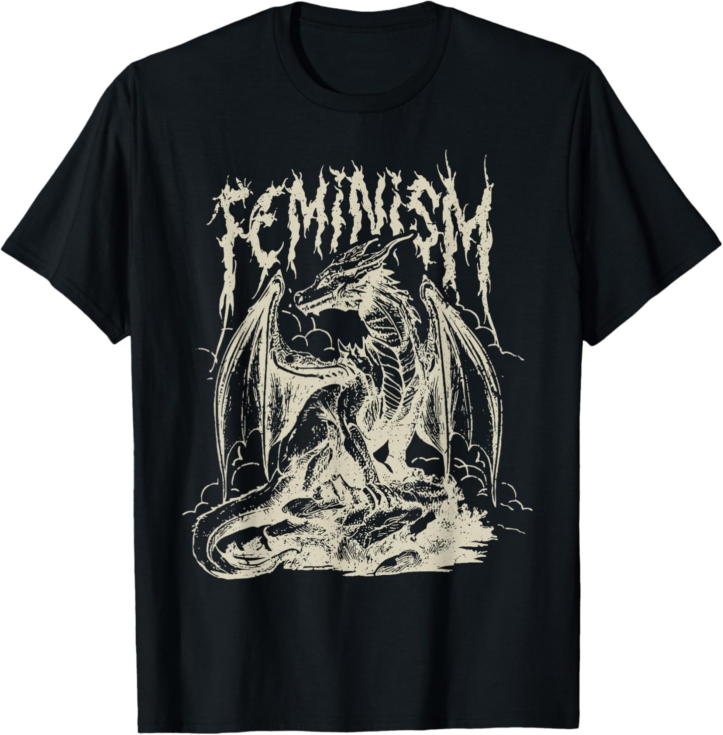 Vintage Feminism Dragon Fantasy T-Shirt - T-Shirt | Black