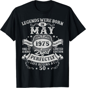 Legends Since May 1975 Vintage Retro 50th Birthday Men Women T-Shirt - T-Shirt | Black