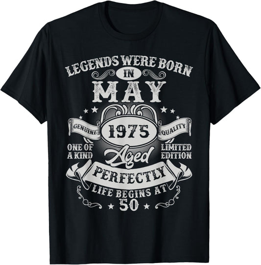 Legends Since May 1975 Vintage Retro 50th Birthday Men Women T-Shirt - T-Shirt | Black