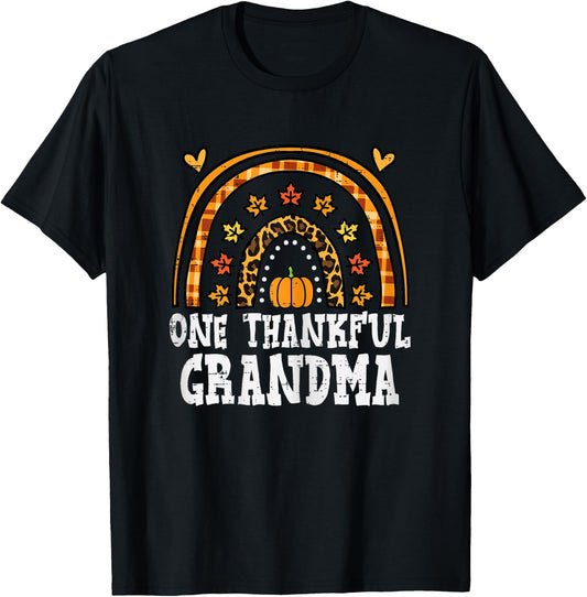 Fall Rainbow Thankful Grandma Thanksgiving Family Women T-Shirt - T-Shirt | Black