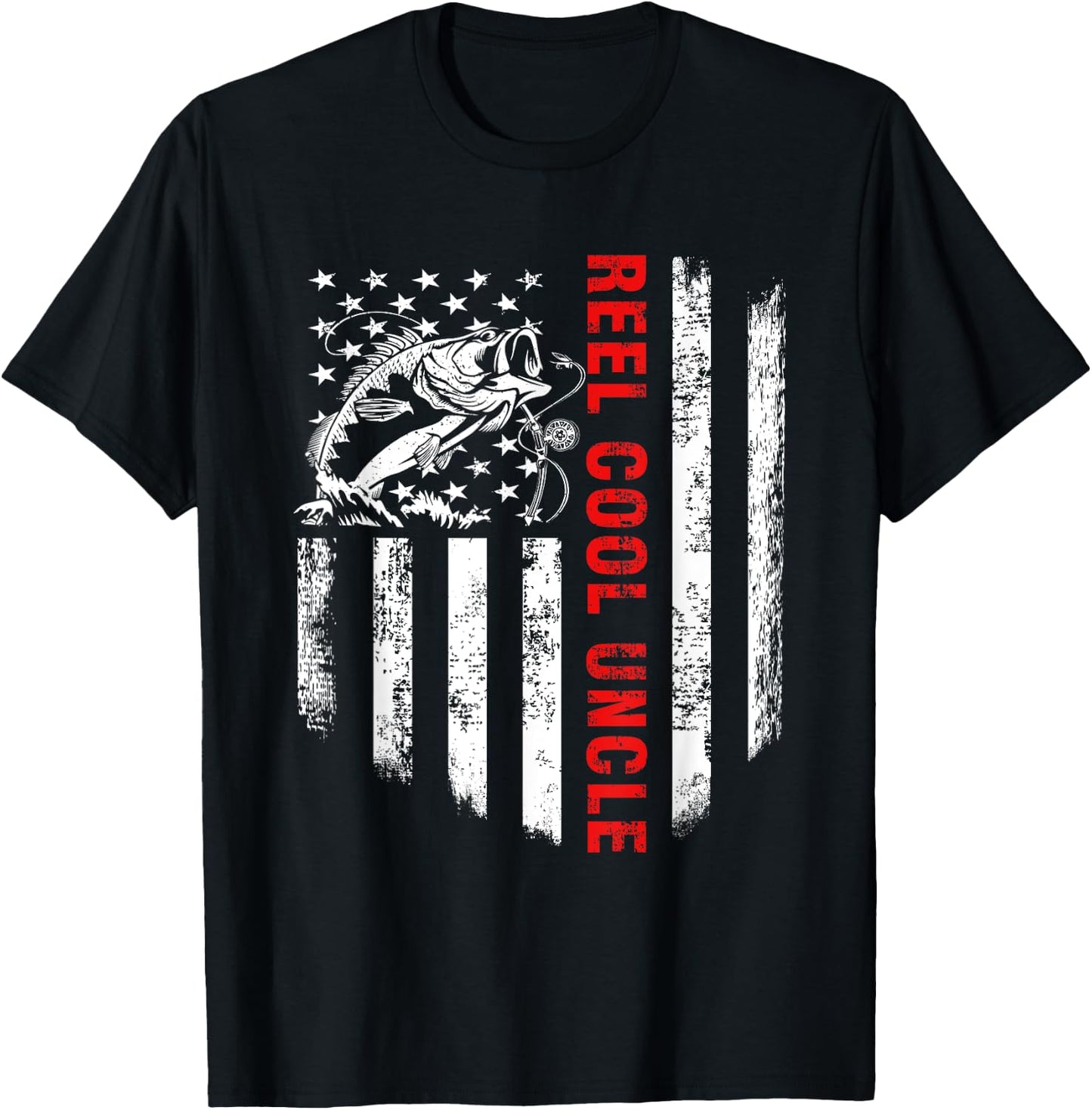 Reel Cool Uncle Shirt USA Flag Fishing Gift Father's Day T-Shirt - T-Shirt | Black