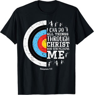 Archery Philippians 4:13 Christian Bible Verse Faith Graphic T-Shirt - T-Shirt | Black