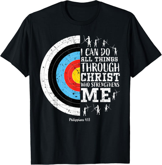 Archery Philippians 4:13 Christian Bible Verse Faith Graphic T-Shirt - T-Shirt | Black