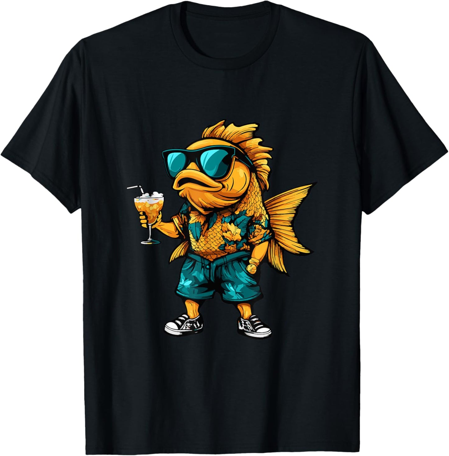 Vacances d'été drôles de poissons rouges T-Shirt - T-Shirt | Black
