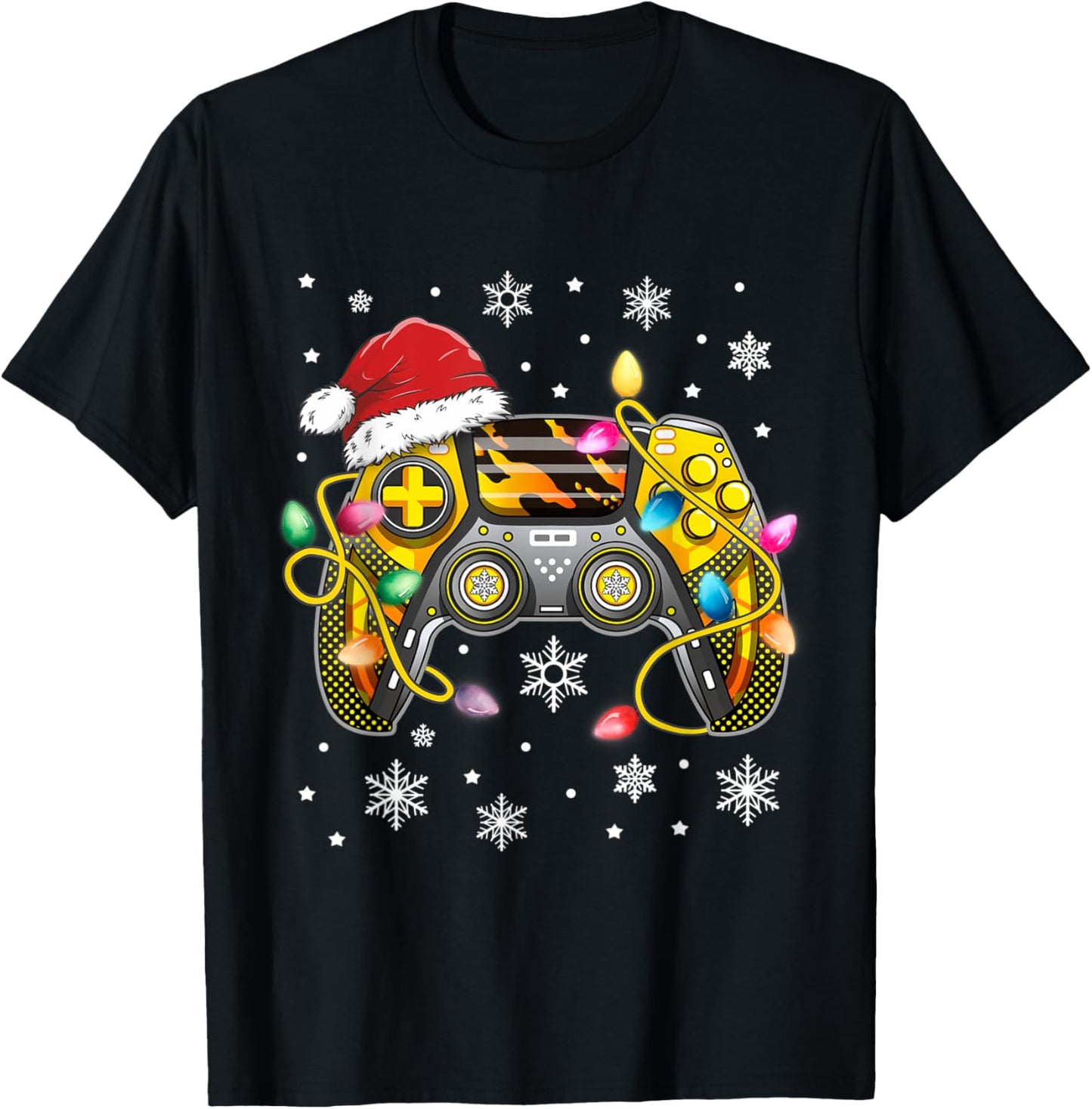 Video Game Controller Christmas Santa Hat Gamer Boys T-Shirt - T-Shirt | Black
