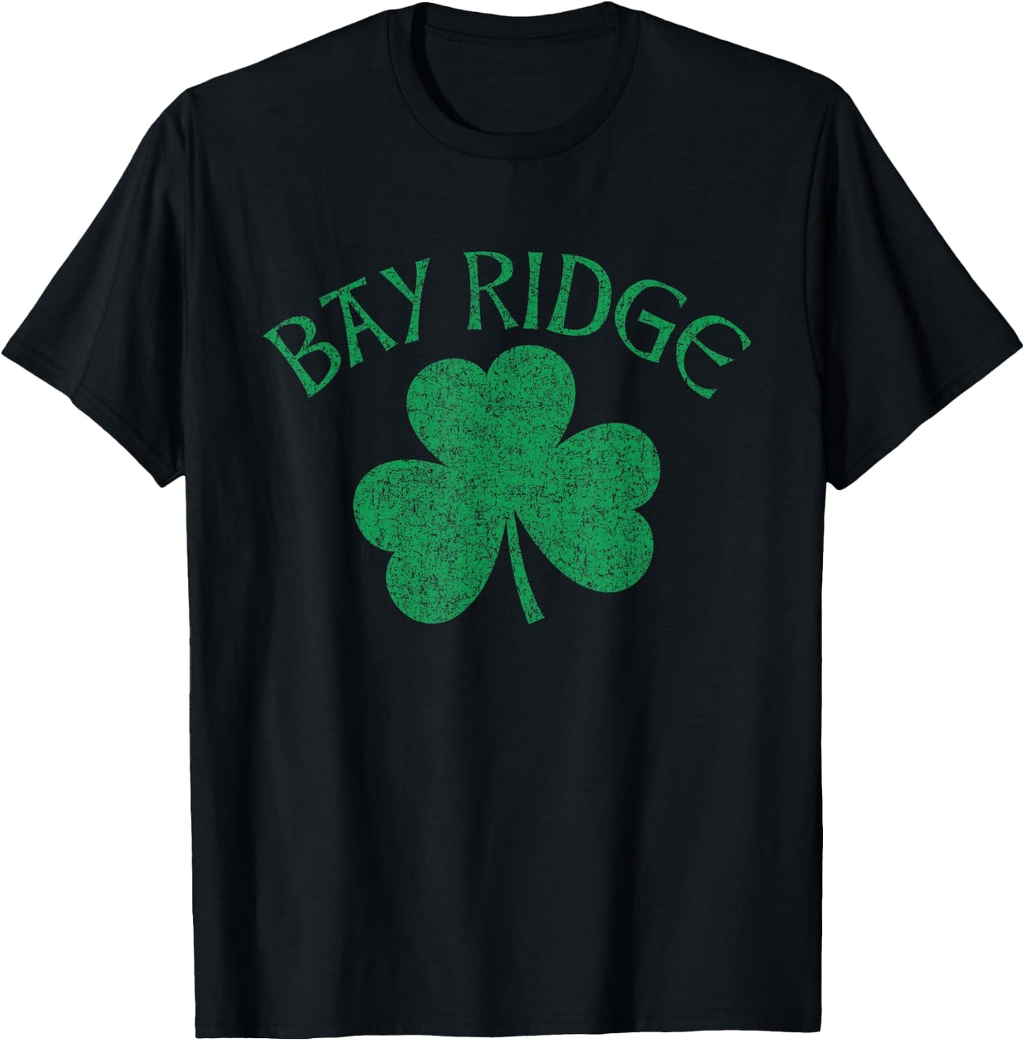 Bay Ridge Irish Text and Shamrock Distressed Green Print T-Shirt - T-Shirt | Black