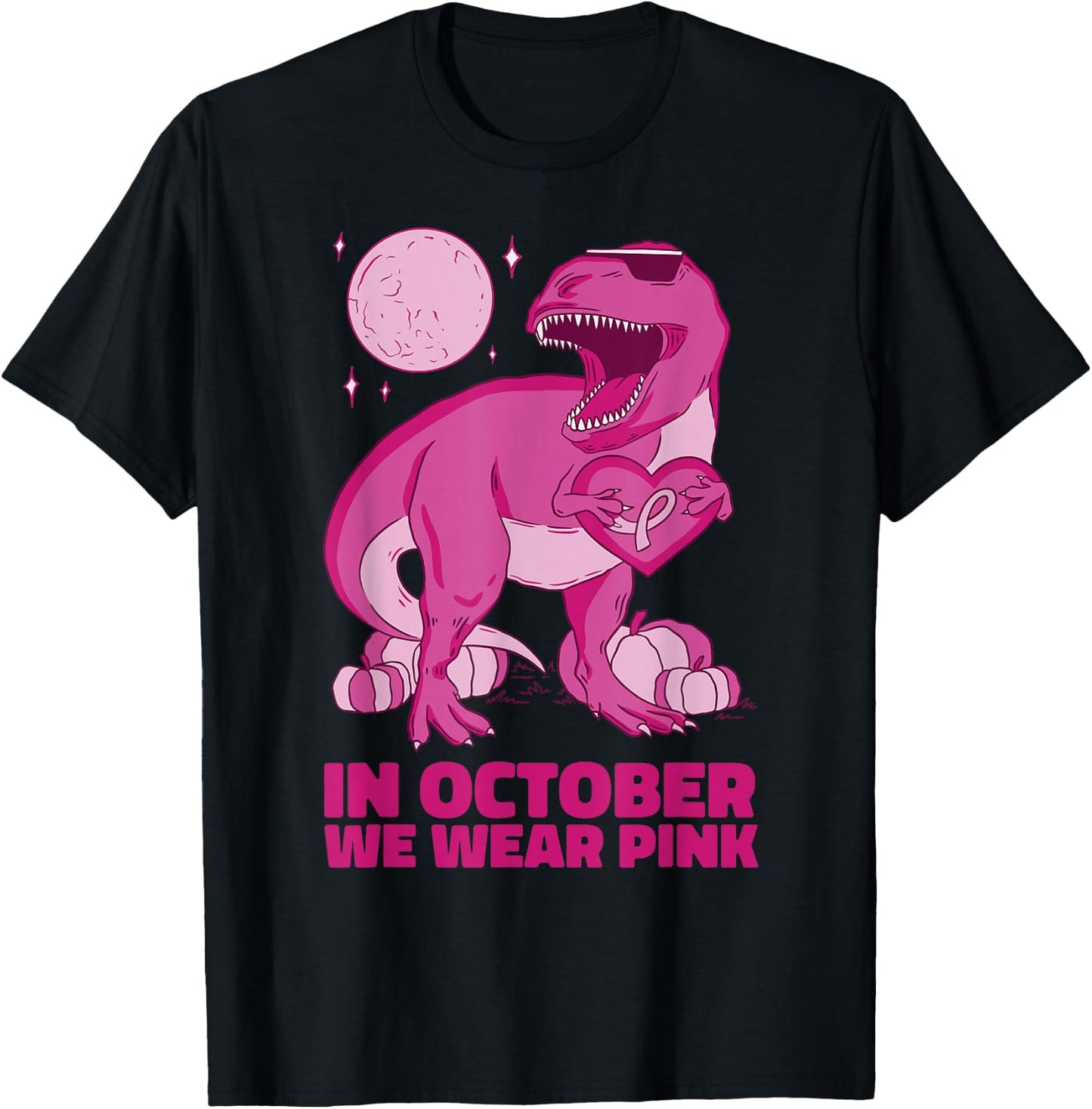 breast cancer awareness In October We Wear Pink dinosaur T-Shirt - T-Shirt | Black