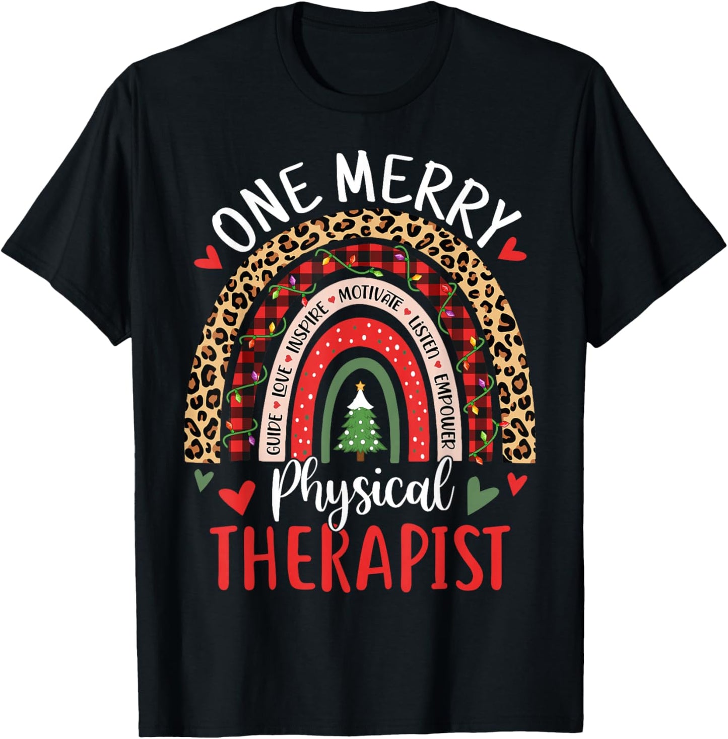 Physical Therapist Cute Rainbow Christmas Physical Therapy T-Shirt - T-Shirt | Black