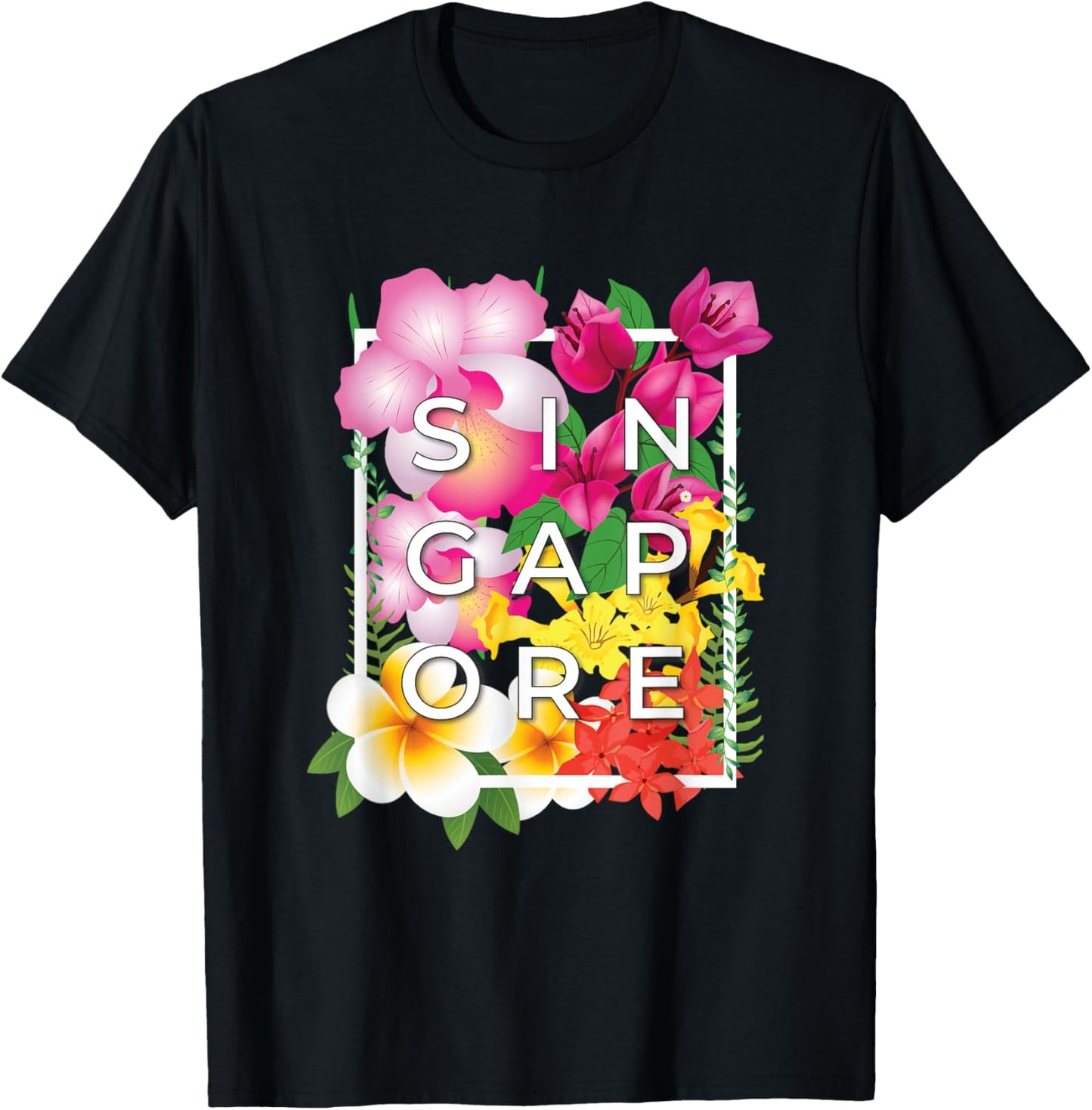Flowers of Singapore Word Art - Singaporean Pride T-Shirt - T-Shirt | Black