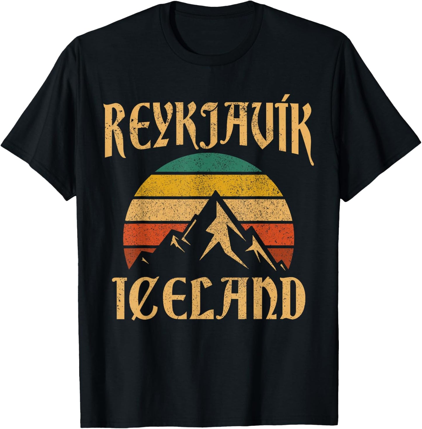 Reykjavik Island Island Vintage Mountains T-Shirt - T-Shirt | Black