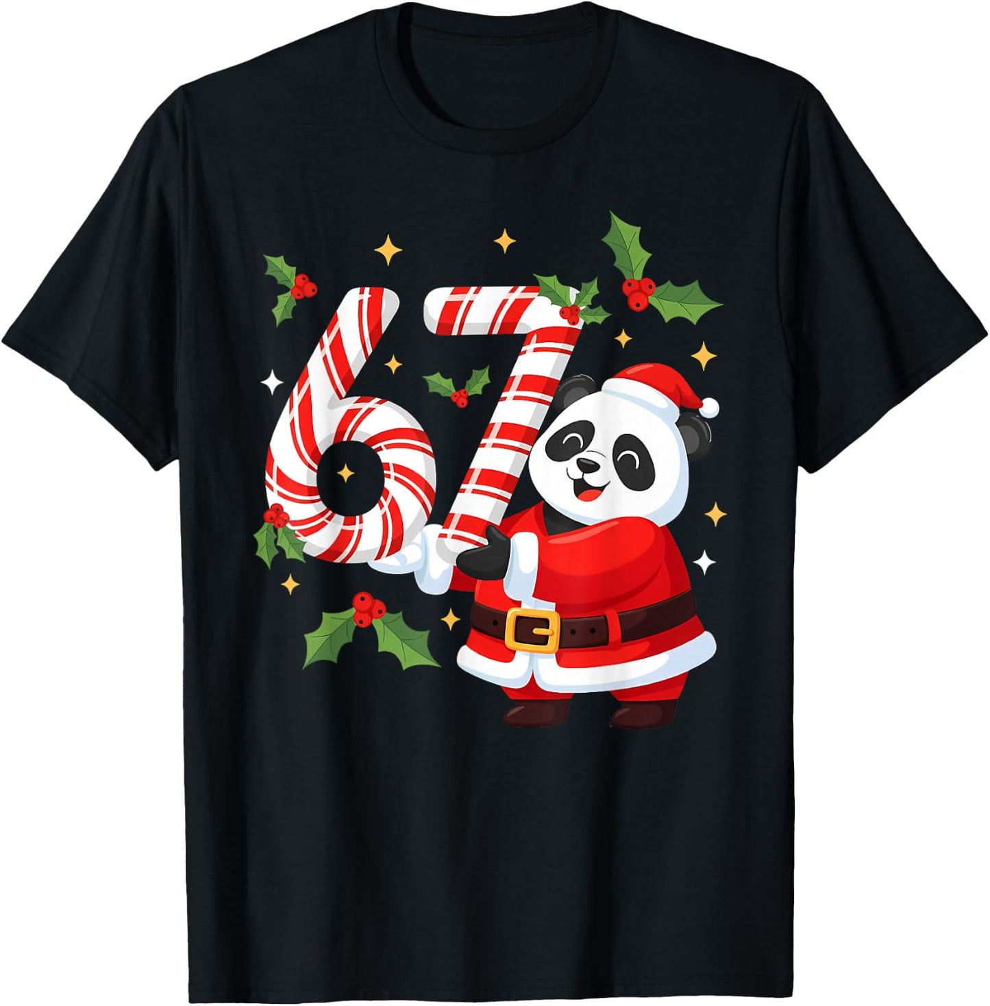 Funny 67 Meme Panda Christmas PJm Men Women Family Matching T-Shirt - T-Shirt | Black